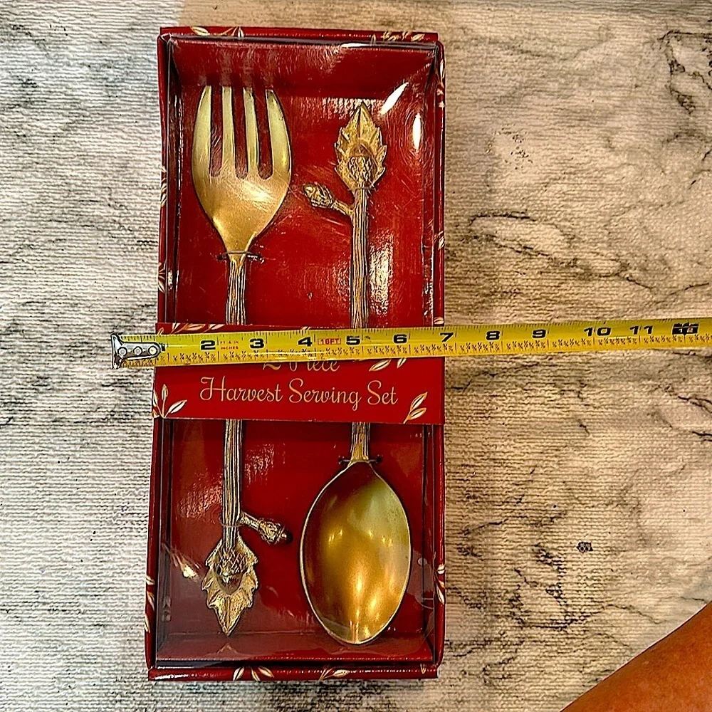 Harvest Serving Set 2 Piece Gold Tone Utensil Spoon‎ & Fork Large